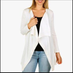 Storybuk White Ribbed Open Front Knit Cardigan